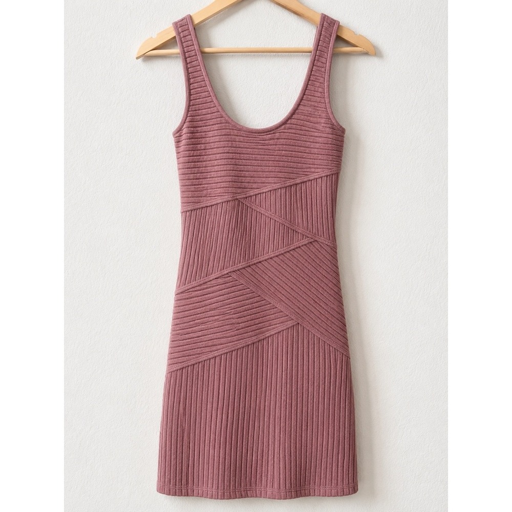 Free People Textured Rib Knit Bodycon Mini Dress Womens XS Pink Sleeveless
